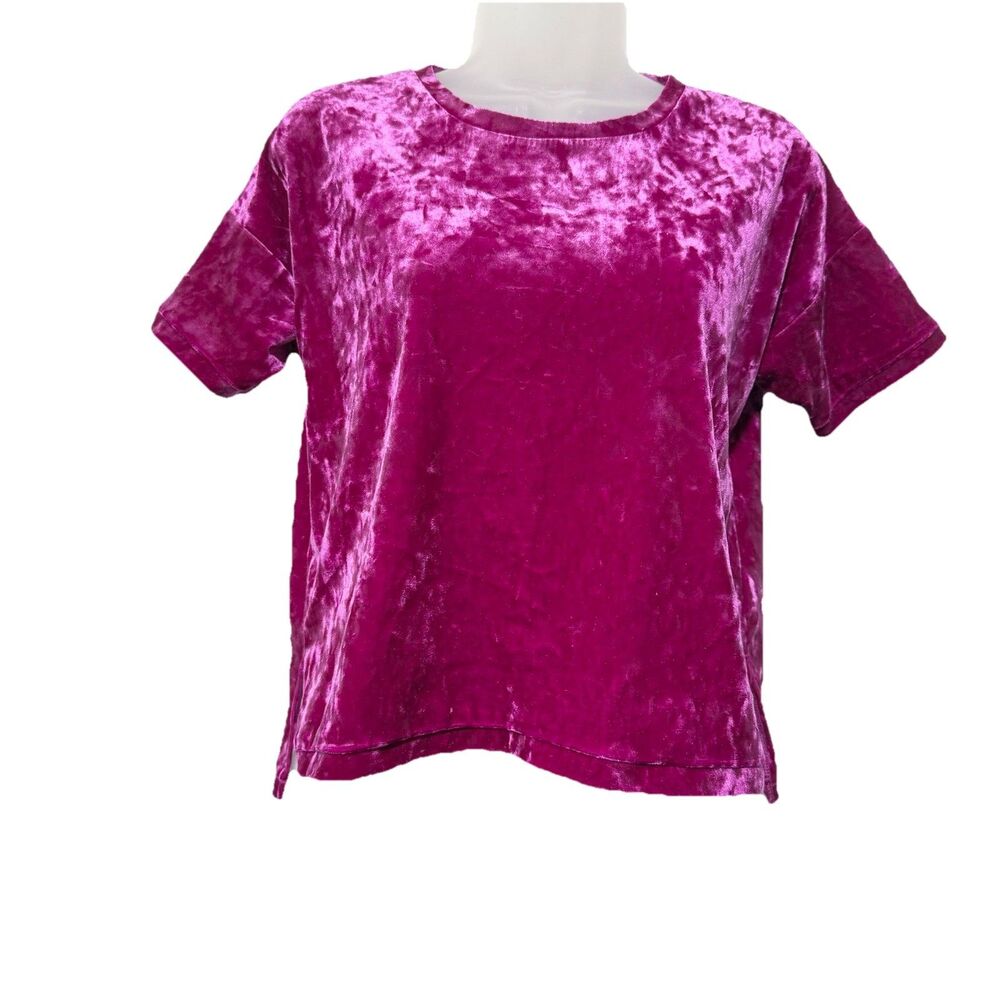 Wonderly  Girl XL Crushed Velvet Top Pink Short Sleeve Side Slit